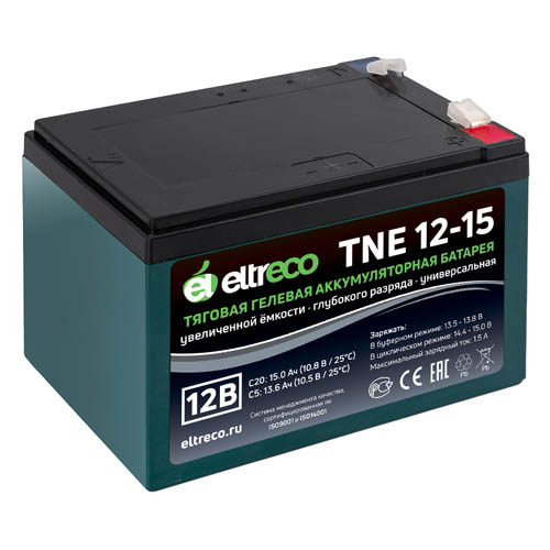 Тяговый аккумулятор Eltreco TNE12-15 (12V12A/H C3) нож
